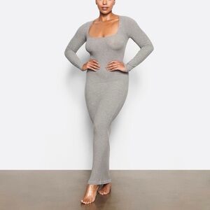 SKIMS Heather Gray Long Sleeve Maxi Dress